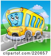 Poster, Art Print Of Happy School Bus Driving On A Roadway