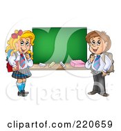 Poster, Art Print Of Private School Boy And Girl By A Blank Chalkboard