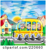 Poster, Art Print Of Bus Of Of Happy School Children Arriving At School