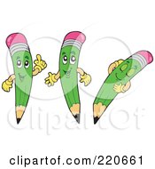 Royalty Free RF Clipart Illustration Of A Digital Collage Of Green Pencil Characters In Different Poses by visekart