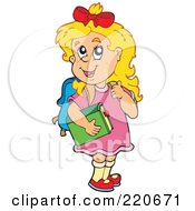 Poster, Art Print Of Blond Kindergarden School Girl Carrying A Book