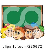 Royalty Free RF Clipart Illustration Of A Row Of School Boy And School Girl Faces Under A Chalk Board