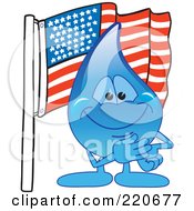 Poster, Art Print Of Blue Water Droplet Character With An American Flag