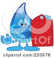 Poster, Art Print Of Blue Water Droplet Character Holding A Red Price Tag