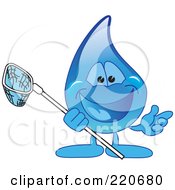 Poster, Art Print Of Blue Water Droplet Character Holding A Net