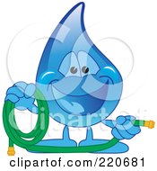 Royalty Free RF Clipart Illustration Of A Blue Water Droplet Character Holding A Garden Hose by Toons4Biz