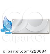 Poster, Art Print Of Blue Water Droplet Character By A Blank Silver Plaque
