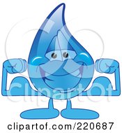 Royalty Free RF Clipart Illustration Of A Blue Water Droplet Character Flexing