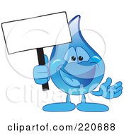 Royalty Free RF Clipart Illustration Of A Blue Water Droplet Character Holding A Blank Sign Post