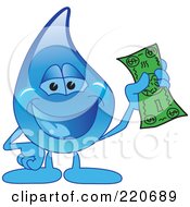 Blue Water Droplet Character Holding Cash
