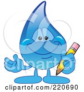 Royalty Free RF Clipart Illustration Of A Blue Water Droplet Character Holding A Pencil