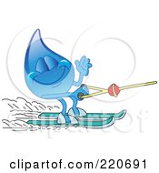 Poster, Art Print Of Blue Water Droplet Character Waving And Water Skiing