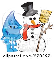 Blue Water Droplet Character With A Snowman