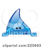 Royalty Free RF Clipart Illustration Of A Blue Water Droplet Character Looking Over A Blank Sign