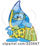 Poster, Art Print Of Blue Water Droplet Character In Snorkel Gear