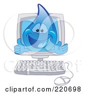 Poster, Art Print Of Blue Water Droplet Character On A Computer Screen