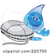 Poster, Art Print Of Blue Water Droplet Character With A Comptuer Mouse