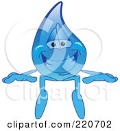Royalty Free RF Clipart Illustration Of A Blue Water Droplet Character Sitting On A Blank Sign