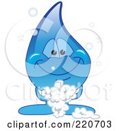 Royalty Free RF Clipart Illustration Of A Blue Water Droplet Character Washing His Hands by Toons4Biz