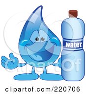 Poster, Art Print Of Blue Water Droplet Character Holding A Bottle Of Water