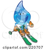 Poster, Art Print Of Blue Water Droplet Character Skiing