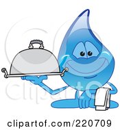 Poster, Art Print Of Blue Water Droplet Character Carrying A Food Platter