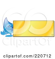 Poster, Art Print Of Blue Water Droplet Character By A Blank Gold Plaque