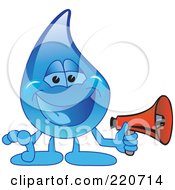 Blue Water Droplet Character Holding A Megaphone