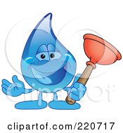 Poster, Art Print Of Blue Water Droplet Character Holding A Toilet Plunger