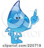 Royalty Free RF Clipart Illustration Of A Blue Water Droplet Character Pointing Upwards