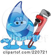 Poster, Art Print Of Blue Water Droplet Character Holding A Monkey Wrench