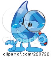 Royalty Free RF Clipart Illustration Of A Blue Water Droplet Character Using A Magnifying Glass