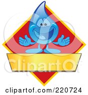 Blue Water Droplet Character Logo With A Red Diamond And A Blank Gold Banner