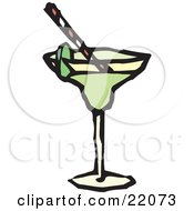 Clipart Picture Of A Green Cocktail Glass With A Straw And Slice Of Lime