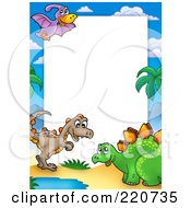 Poster, Art Print Of Border Of Three Cute Dinosaurs Around White Space