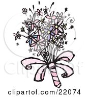 Poster, Art Print Of Colorful Spring Bridal Bouquet With Pink White And Purple Daisy Flowers
