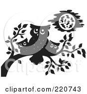 Poster, Art Print Of Black Silhouetted Mother And Baby Owls Perched On A Branch