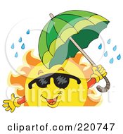 Poster, Art Print Of Happy Sun Wearing Shades And Holding An Umbrella In The Rain Over A Blank Sign