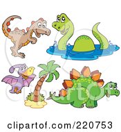 Poster, Art Print Of Digital Collage Of Four Cute Dinosaurs