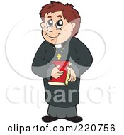 Royalty Free RF Clipart Illustration Of A Happy Brunette Priest Holding A Bible