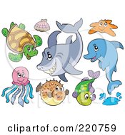 Poster, Art Print Of Digital Collage Of Cute Sea Creatures