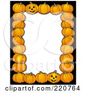 Halloween Border Of Pumpkins Around White Space With A Black Border