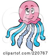 Royalty Free RF Clipart Illustration Of A Happy Pink And Blue Squid by visekart