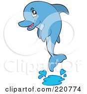 Poster, Art Print Of Cute Blue Dolphin Leaping Out Of Water And Splashing