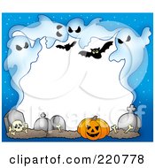 Halloween Border Of Ghouls Bats Bones Tombstones And A Pumpkin With White Space