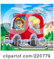 Poster, Art Print Of Happy Ice Cream Truck Driver Playing Music And Driving