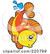 Poster, Art Print Of Cute Orange And Yellow Fish Leaping Out Of Water And Splashing