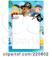 Poster, Art Print Of Border Of Pirates And Palm Trees Around White Space