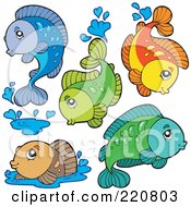 Poster, Art Print Of Digital Collage Of Cute Fresh Water Fish Leaping And Splashing