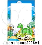 Poster, Art Print Of Hatching Dinosaur And Volcano Frame With White Space